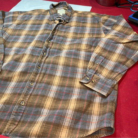 Cabela’s XL TALL BROWN WIDE PLAID Shirt BLUE HEAVY COTTON Long Sleeves Button Up - Picture 3 of 14